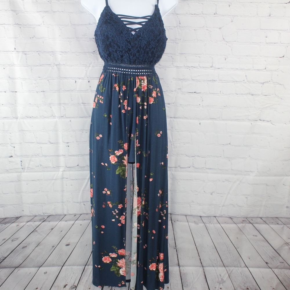 No Boundaries Blue Floral Shorts/Dress Romper